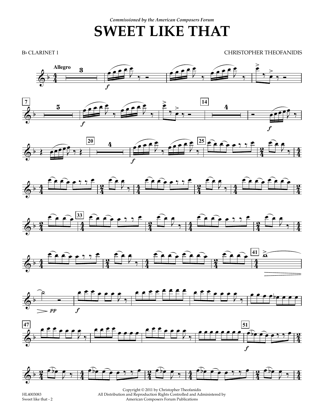 Christopher Theofanidis Sweet like that - Bb Clarinet 1 sheet music notes and chords arranged for Concert Band