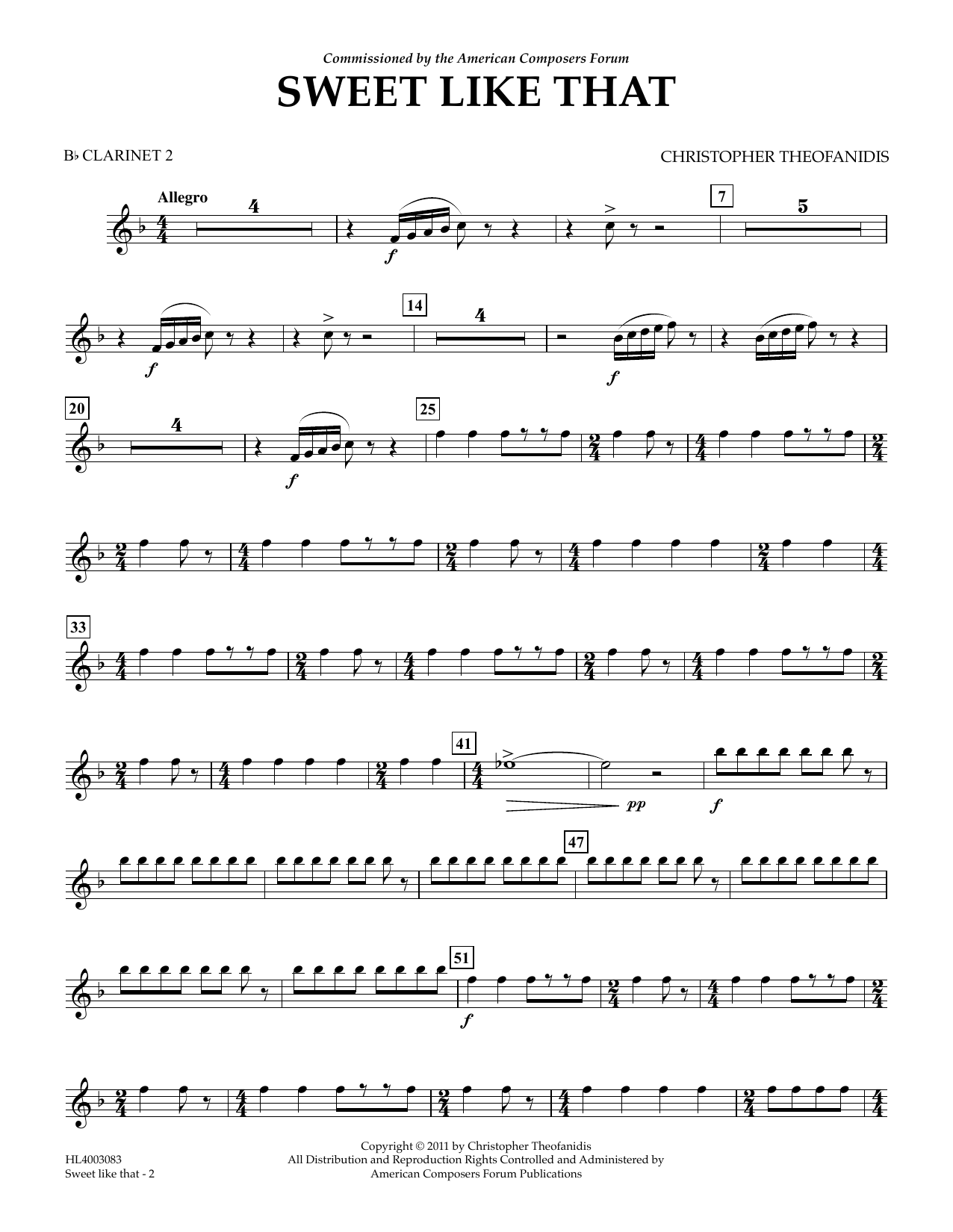 Christopher Theofanidis Sweet like that - Bb Clarinet 2 sheet music notes and chords arranged for Concert Band