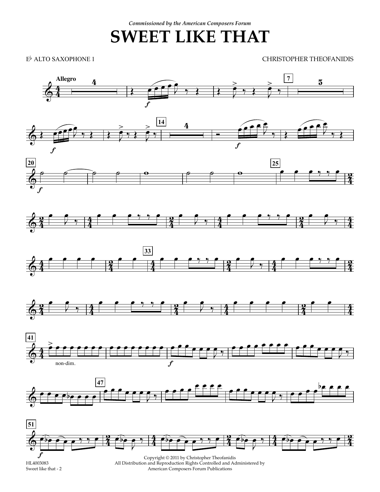 Christopher Theofanidis Sweet like that - Eb Alto Sax 1 sheet music notes and chords arranged for Concert Band