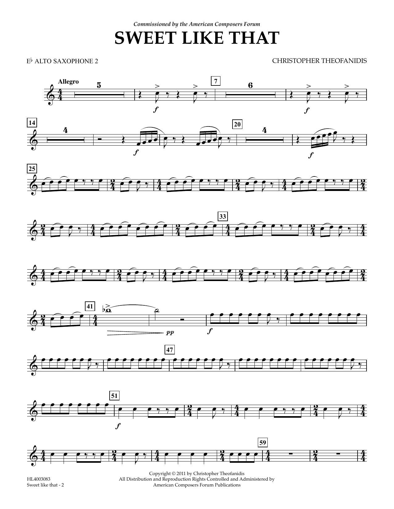 Christopher Theofanidis Sweet like that - Eb Alto Sax 2 sheet music notes and chords arranged for Concert Band
