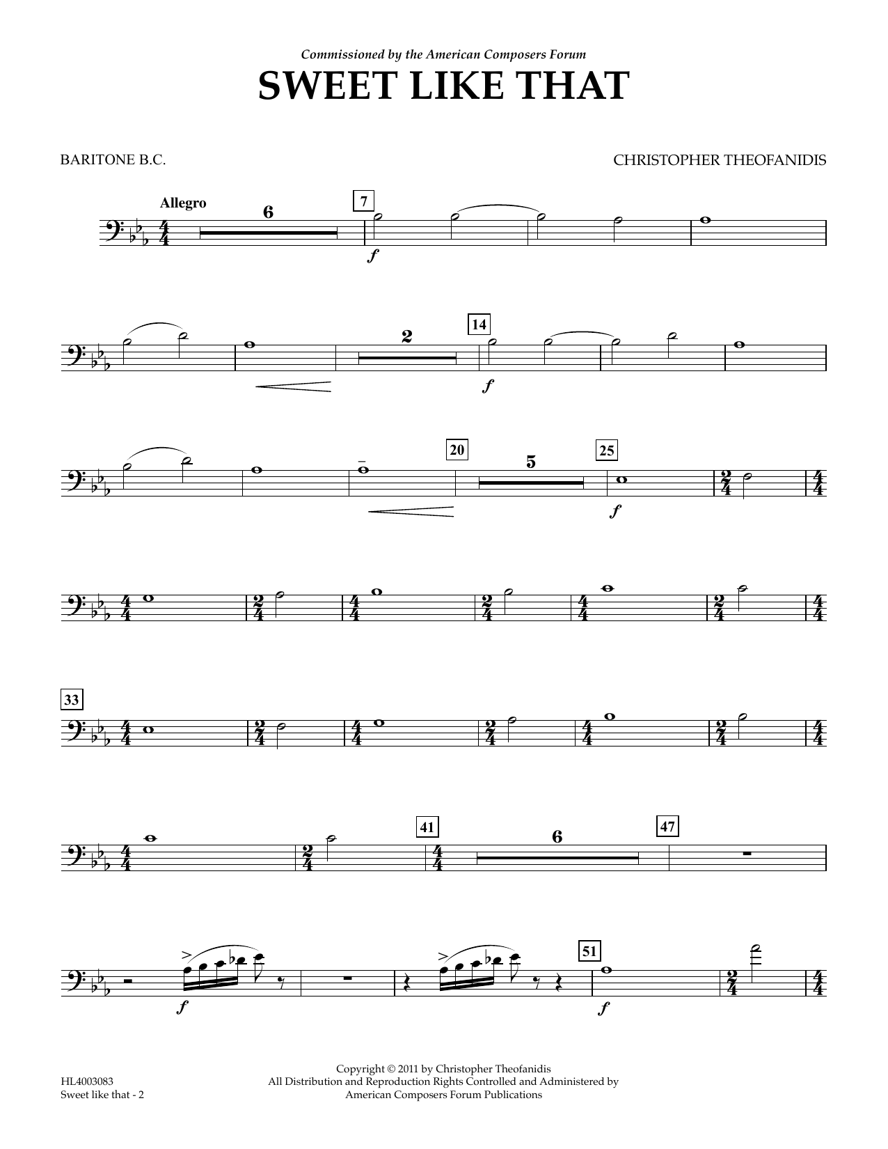 Christopher Theofanidis Sweet like that - Euphonium/Baritone BC sheet music notes and chords arranged for Concert Band