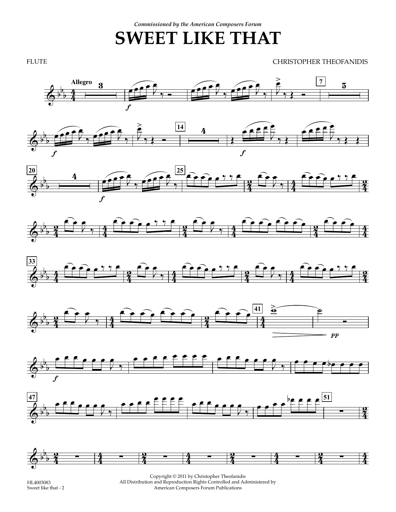 Christopher Theofanidis Sweet like that - Flute sheet music notes and chords arranged for Concert Band