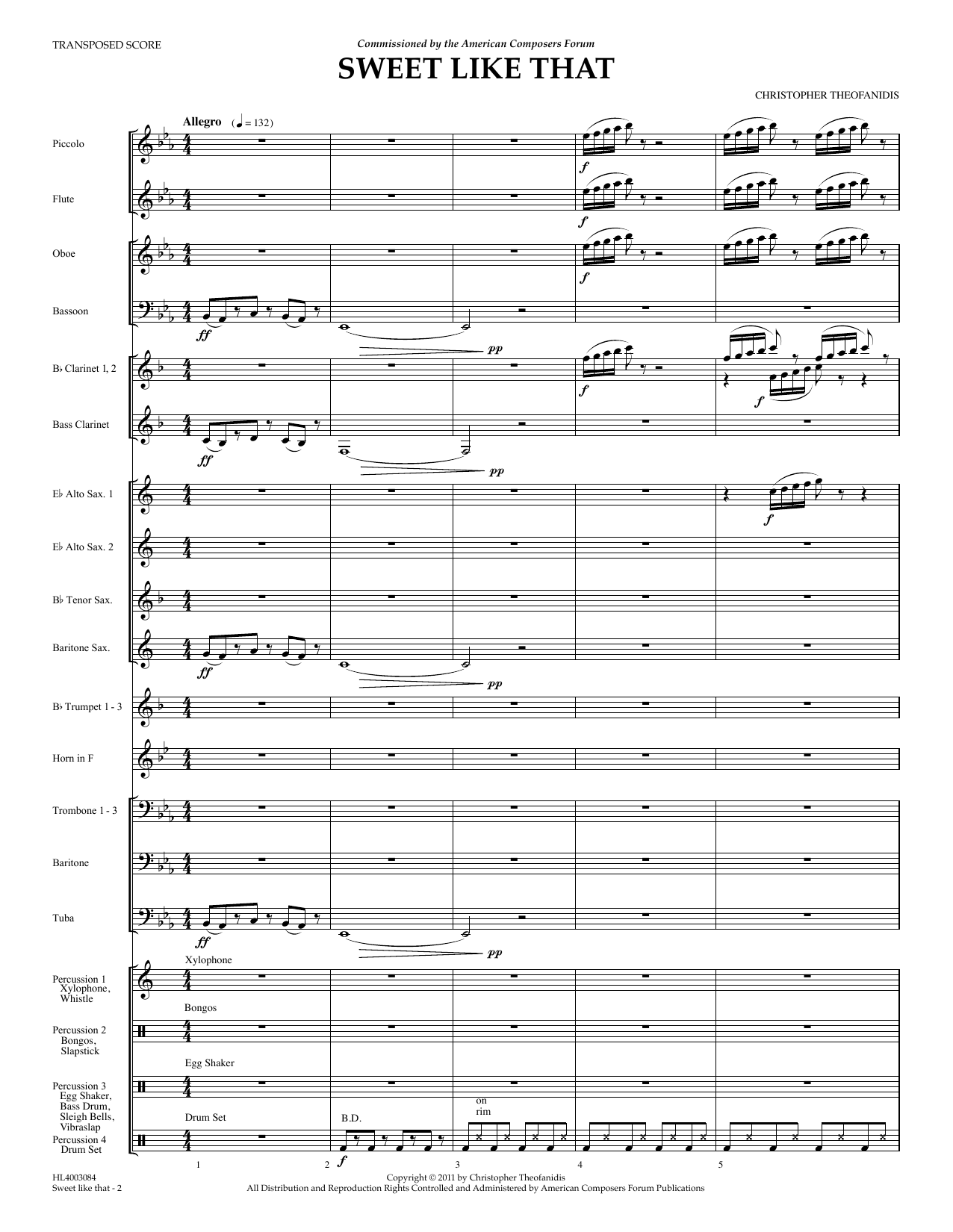 Christopher Theofanidis Sweet like that - Full Score sheet music notes and chords arranged for Concert Band