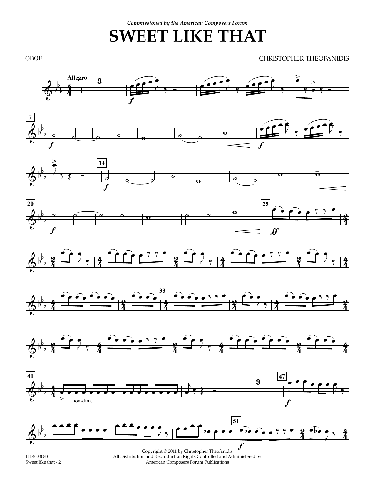 Christopher Theofanidis Sweet like that - Oboe sheet music notes and chords arranged for Concert Band