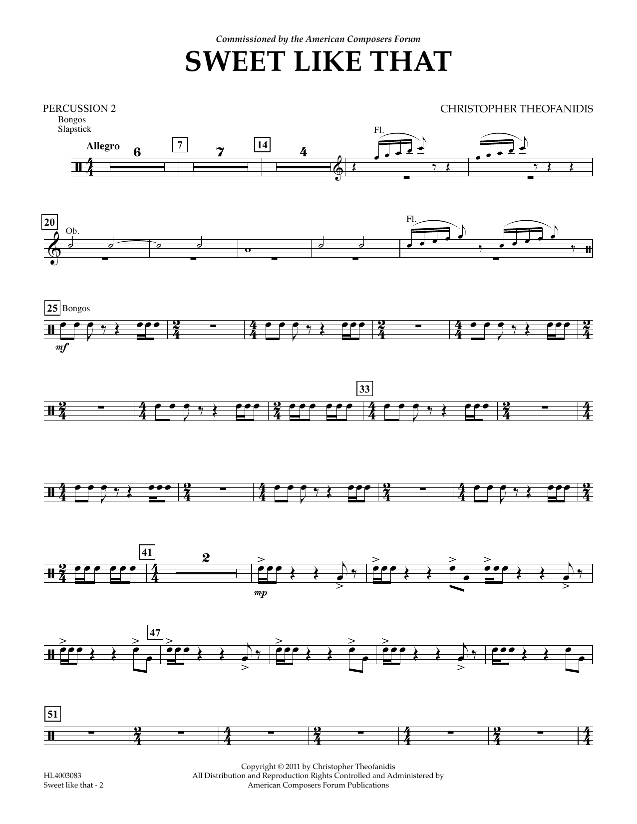 Christopher Theofanidis Sweet like that - Percussion II sheet music notes and chords arranged for Concert Band