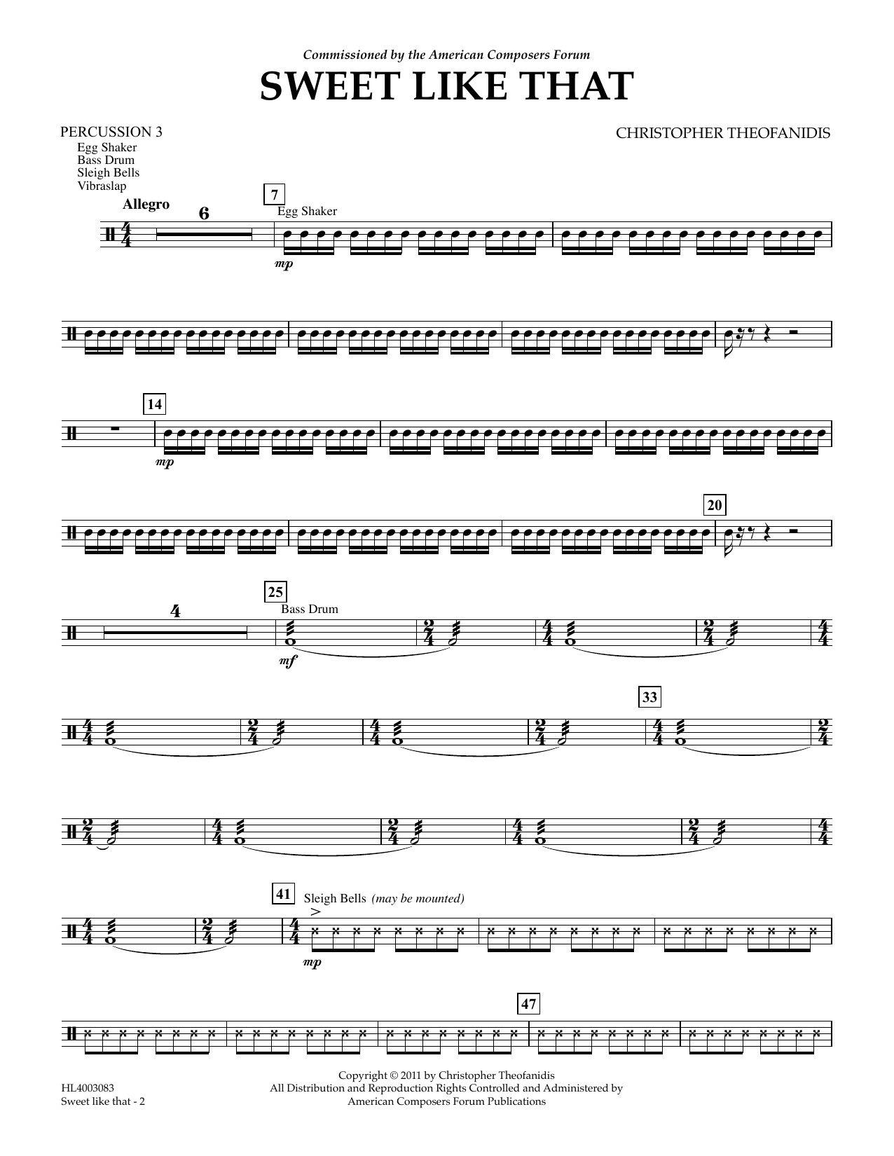 Christopher Theofanidis Sweet like that - Percussion III sheet music notes and chords arranged for Concert Band
