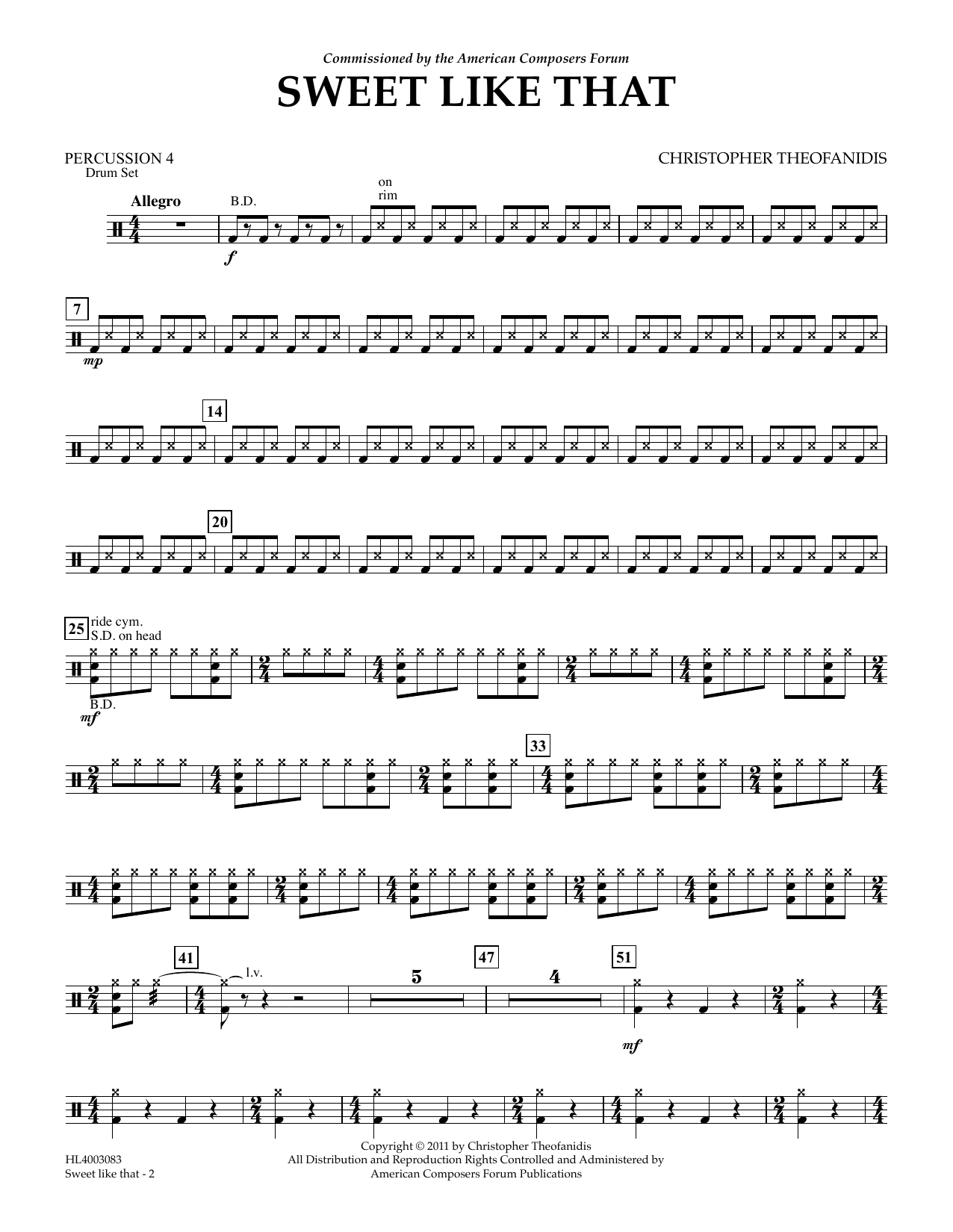 Christopher Theofanidis Sweet like that - Percussion IV sheet music notes and chords arranged for Concert Band