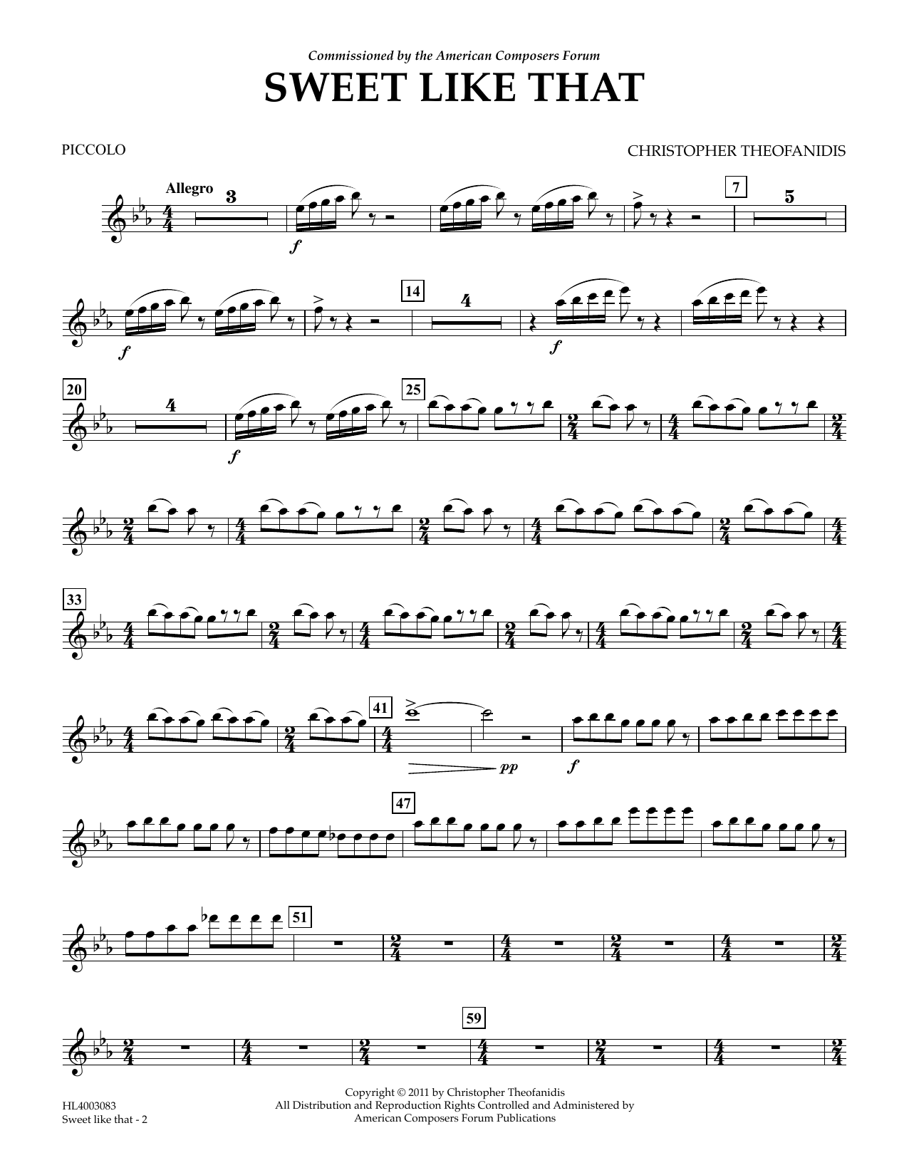 Christopher Theofanidis Sweet like that - Piccolo sheet music notes and chords arranged for Concert Band