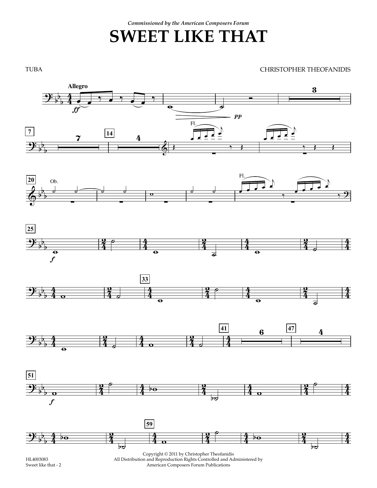 Christopher Theofanidis Sweet like that - Tuba sheet music notes and chords arranged for Concert Band