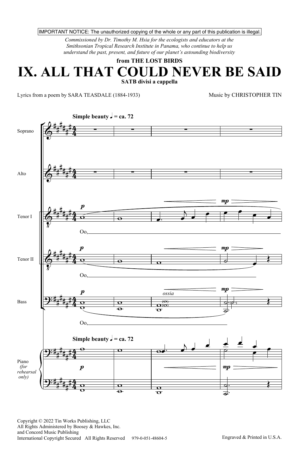 Christopher Tin All That Could Never Be Said (Movement IX from The Lost Birds) sheet music notes and chords arranged for Choir