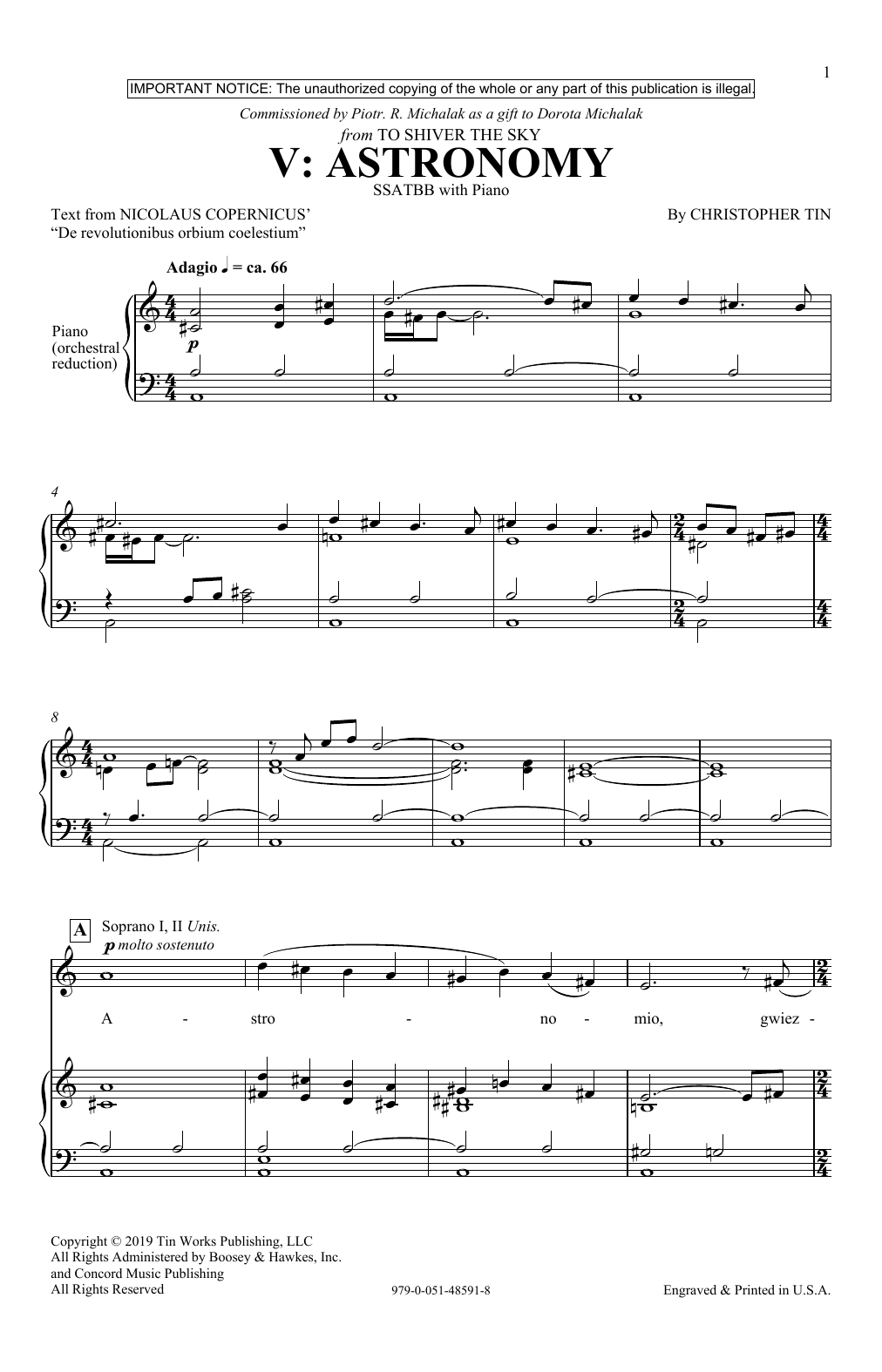 Christopher Tin Astronomy (from To Shiver The Sky) sheet music notes and chords arranged for SSATBB Choir