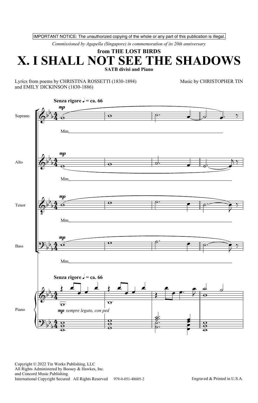 Christopher Tin I Shall Not See The Shadows (from The Lost Birds) sheet music notes and chords arranged for Choir