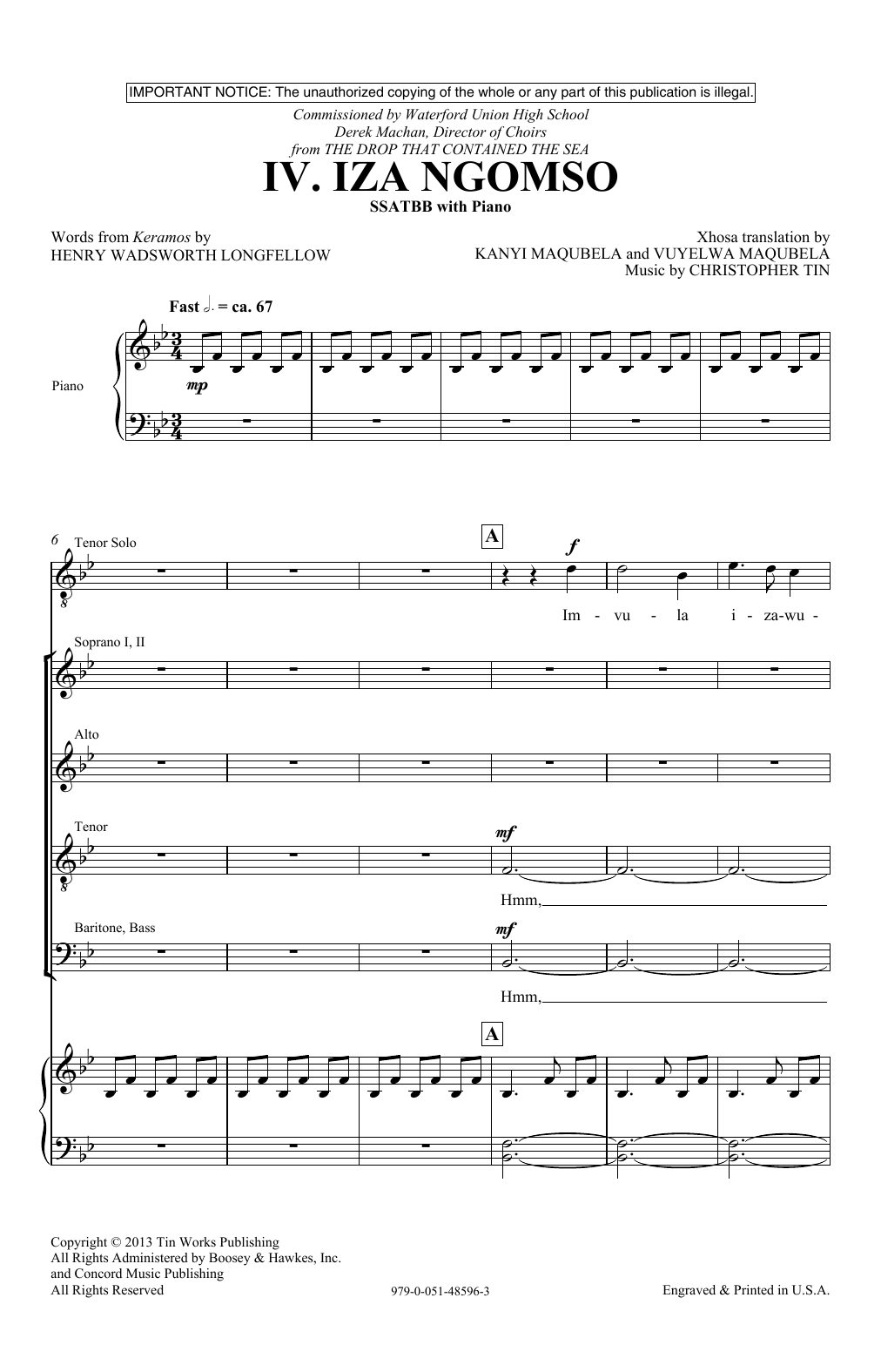 Christopher Tin Iza Ngomso sheet music notes and chords arranged for SATB Choir