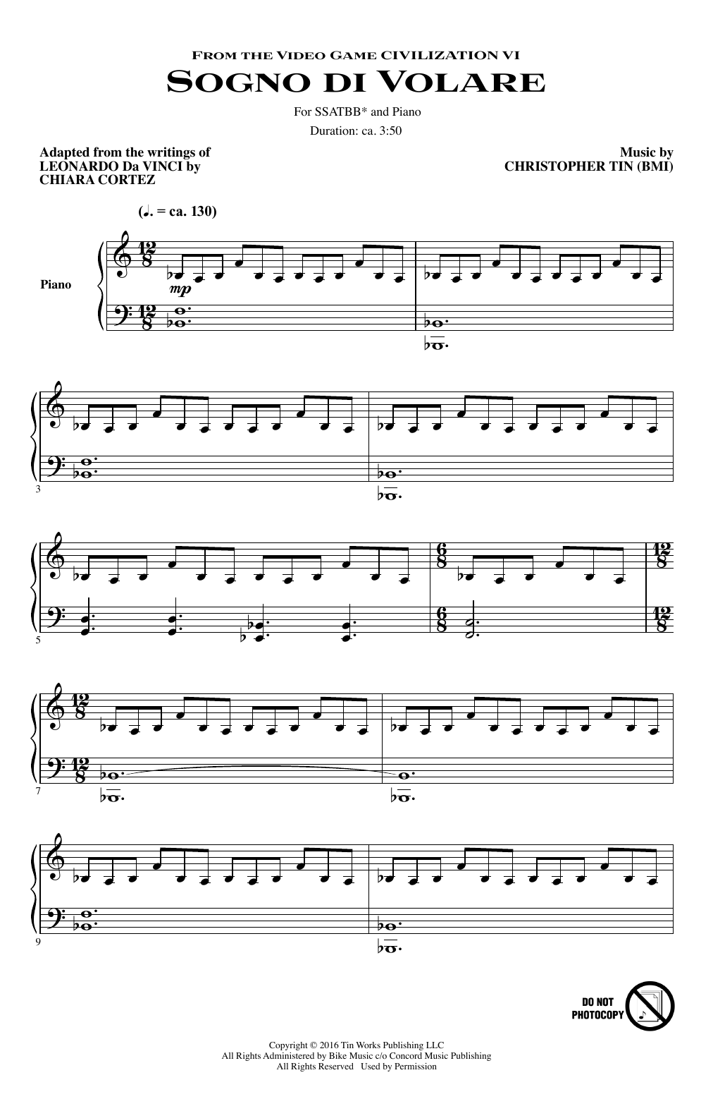 Christopher Tin Sogno Di Volare (from Civilization VI) sheet music notes and chords arranged for Piano & Vocal