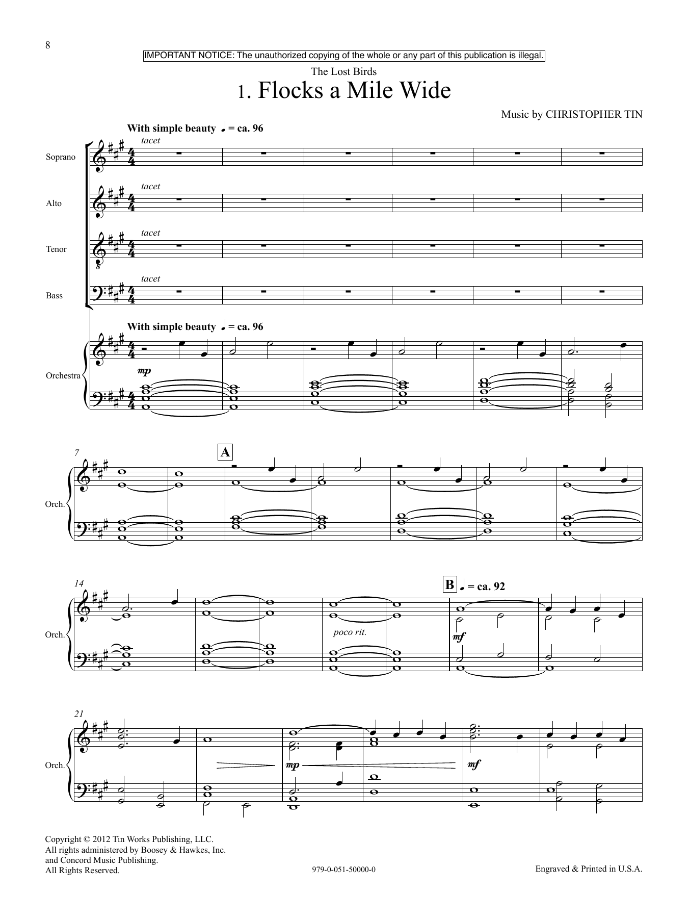 Christopher Tin The Lost Birds sheet music notes and chords arranged for SATB divisi Choir