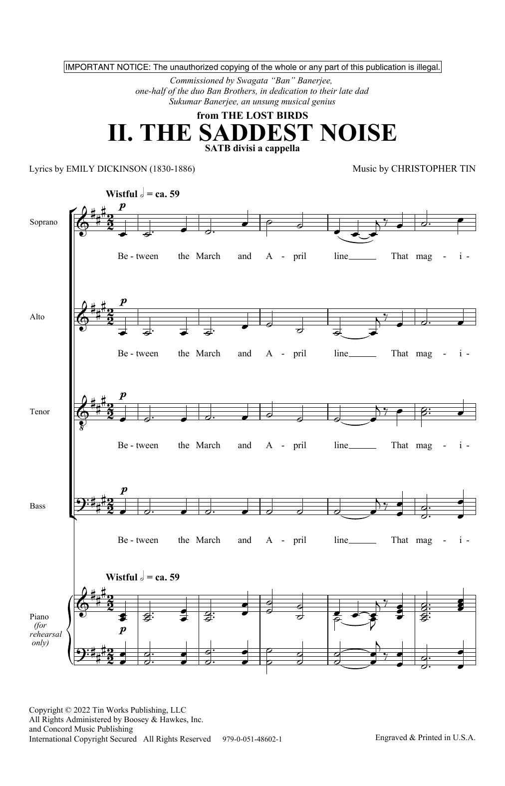 Christopher Tin The Saddest Noise (Movement II from The Lost Birds) sheet music notes and chords arranged for Choir