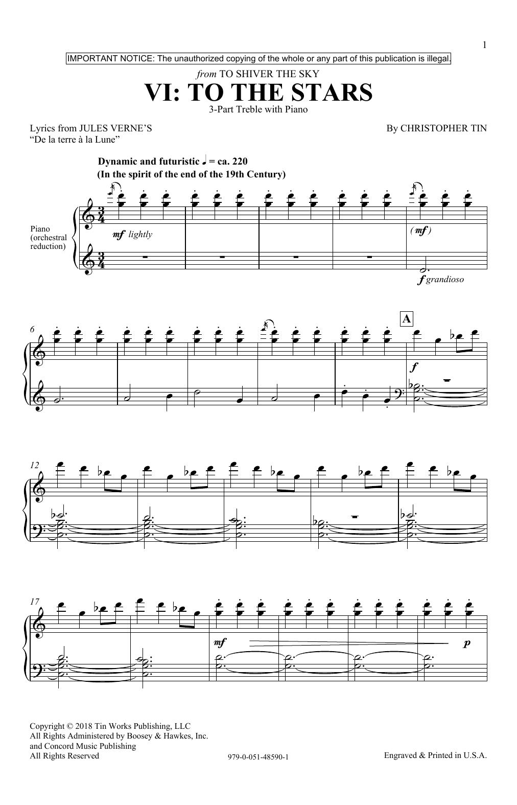 Christopher Tin To The Stars (from To Shiver The Sky) sheet music notes and chords arranged for 3-Part Treble Choir