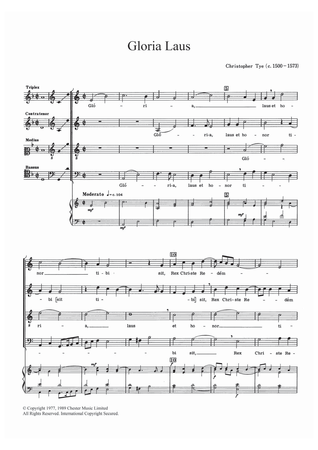 Christopher Tye Gloria Laus sheet music notes and chords arranged for SATB Choir
