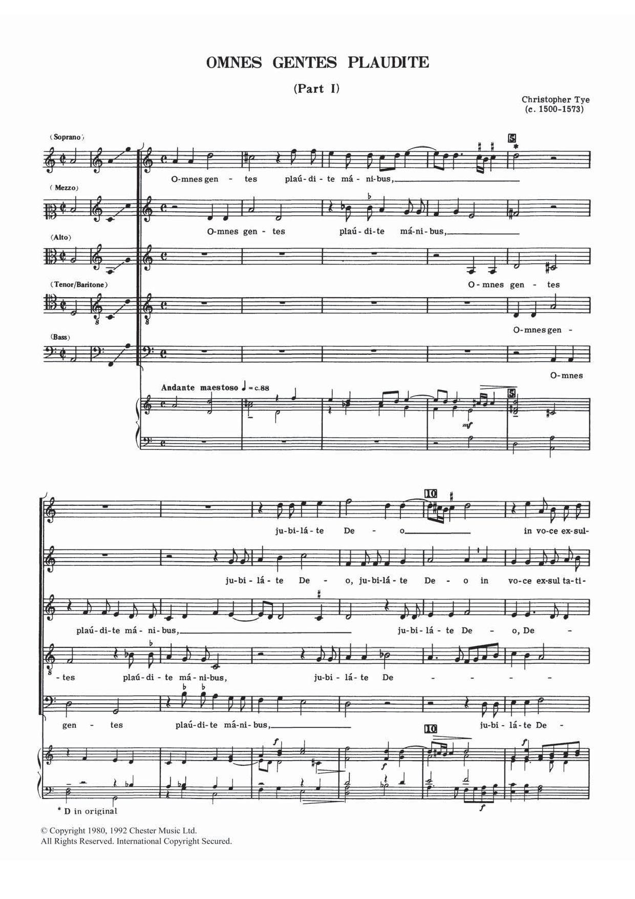 Christopher Tye Omnes Gentes Plaudite (Parts I And II) sheet music notes and chords arranged for Piano, Vocal & Guitar Chords