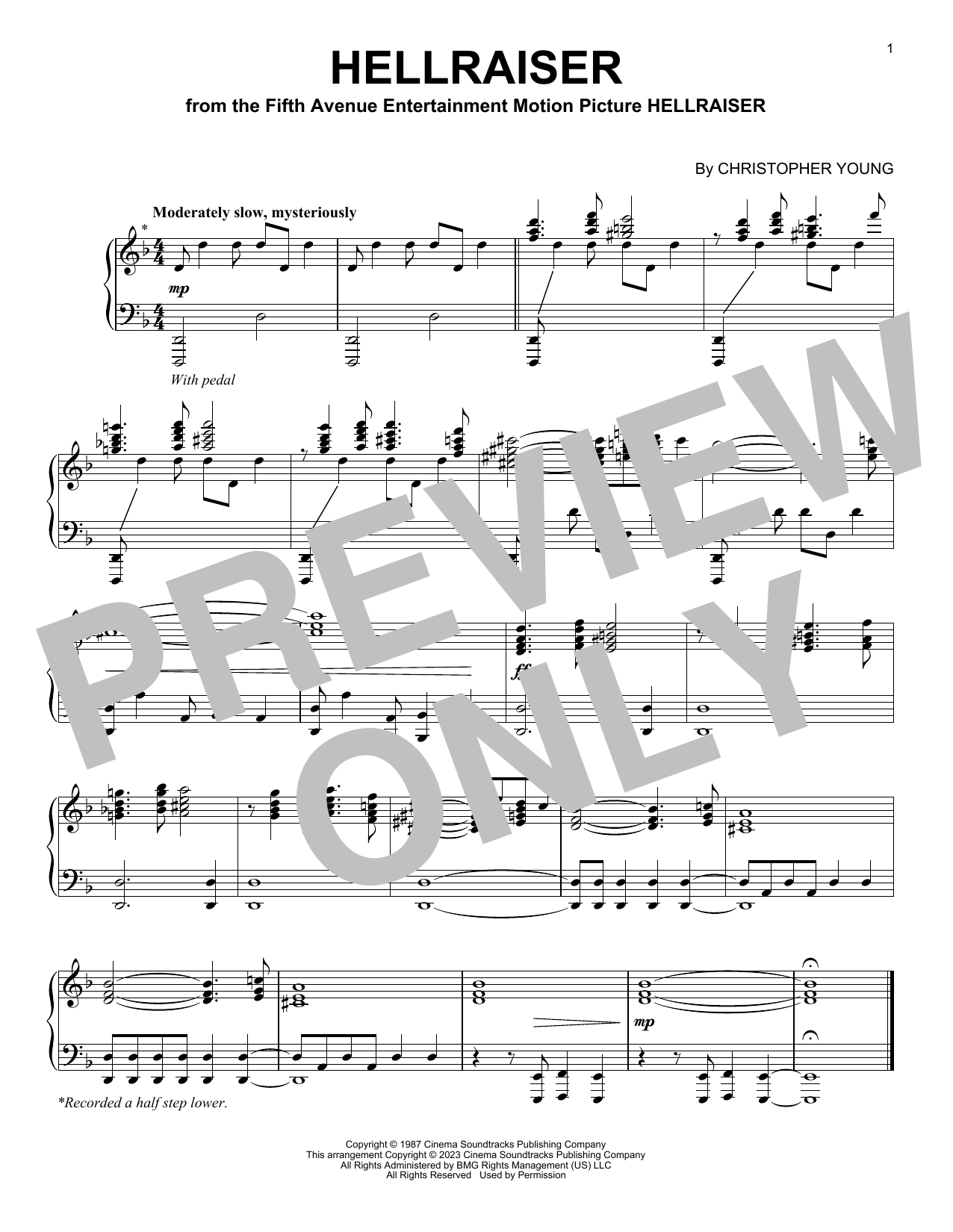 Christopher Young Hellraiser sheet music notes and chords arranged for Piano Solo