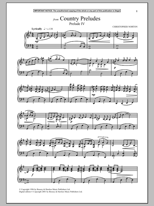 Christopher Norton Country Preludes, Prelude IV sheet music notes and chords arranged for Piano Solo