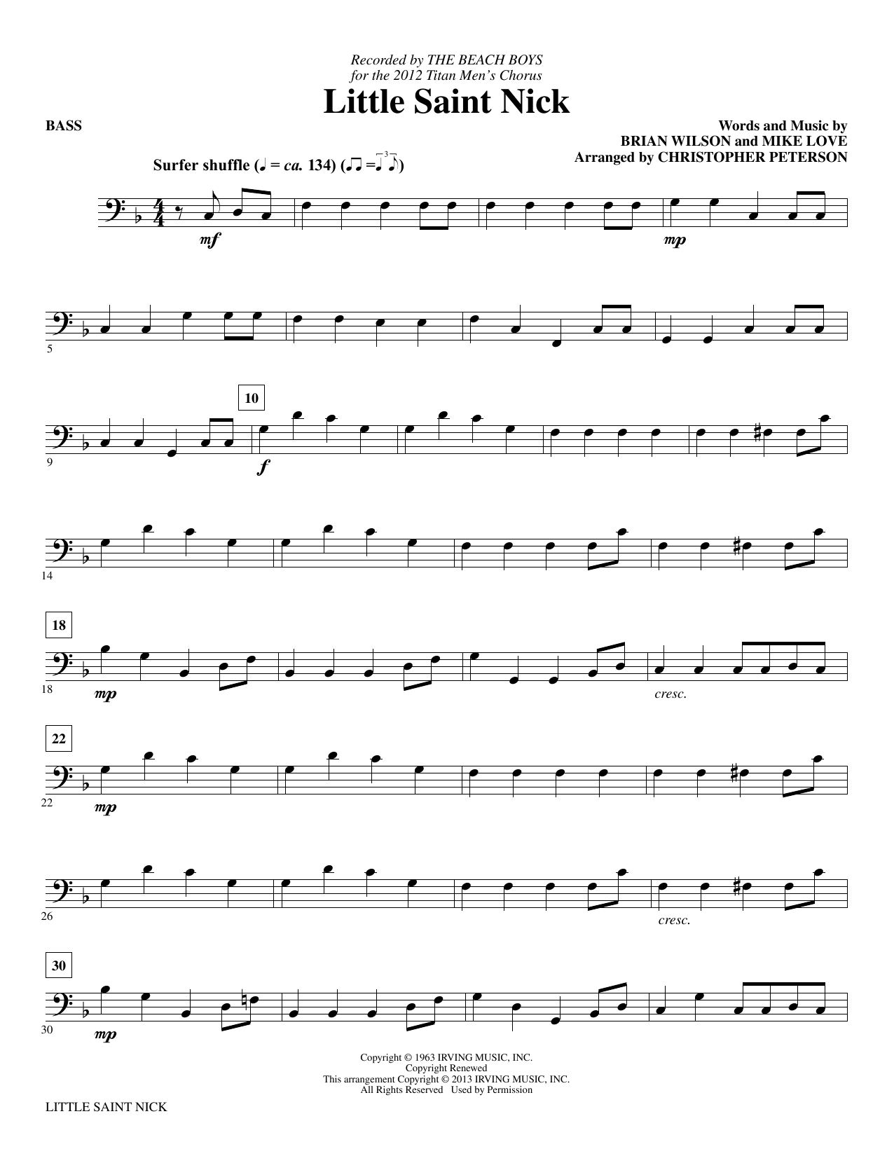 Christopher Peterson Little Saint Nick - Bass sheet music notes and chords arranged for Choir Instrumental Pak