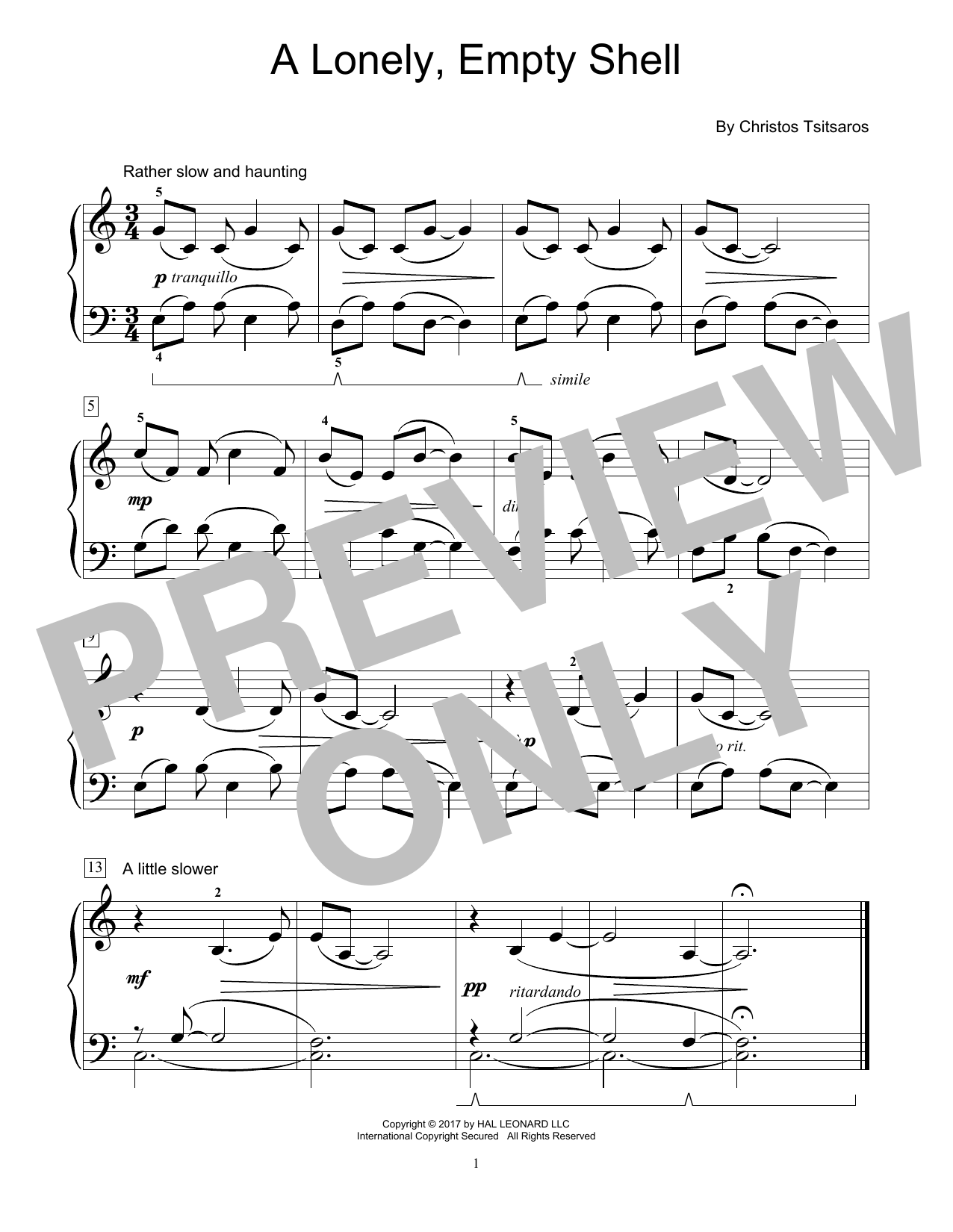Christos Tsitsaros A Lonely, Empty Shell sheet music notes and chords arranged for Educational Piano