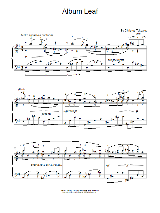 Christos Tsitsaros Album Leaf sheet music notes and chords arranged for Educational Piano