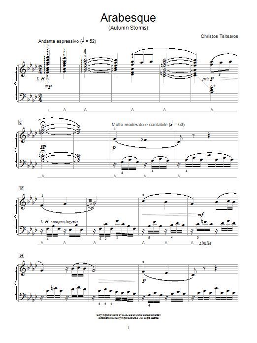 Christos Tsitsaros Arabesque (Autumn Storms) sheet music notes and chords arranged for Educational Piano