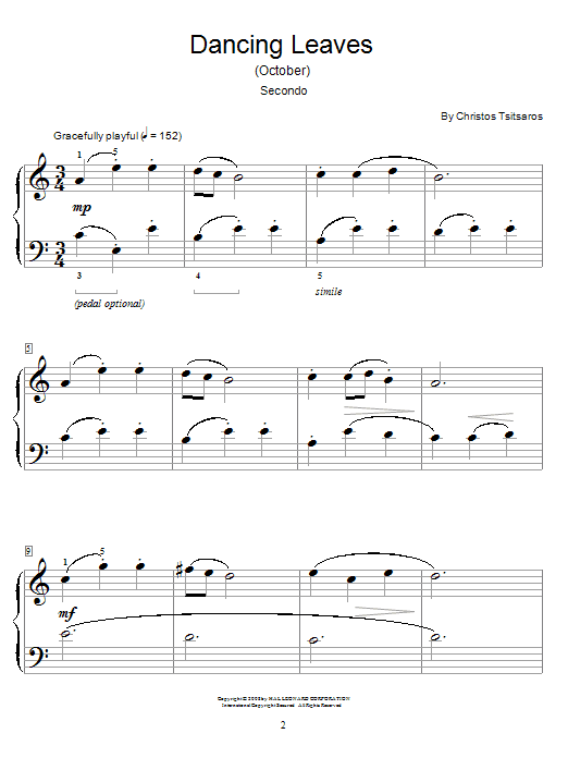 Christos Tsitsaros Dancing Leaves (October) sheet music notes and chords arranged for Piano Duet