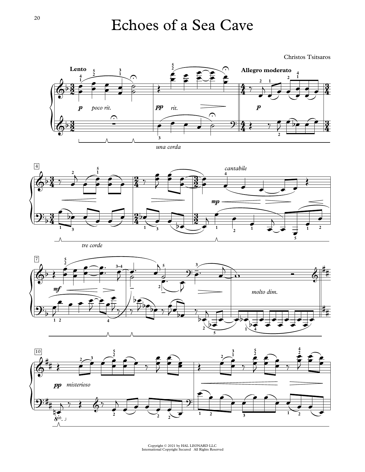 Christos Tsitsaros Echoes Of A Sea Cave sheet music notes and chords arranged for Educational Piano