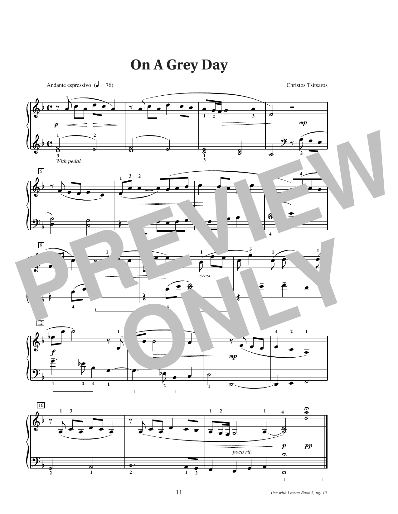 Christos Tsitsaros On A Grey Day sheet music notes and chords arranged for Educational Piano