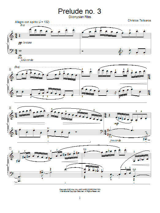 Christos Tsitsaros Prelude No. 3 - Dionysian Rites sheet music notes and chords arranged for Educational Piano