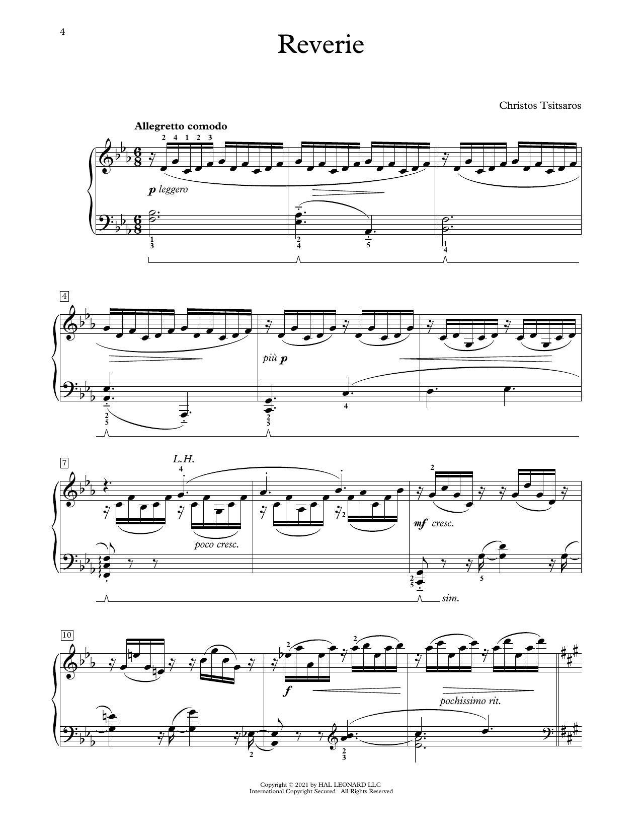 Christos Tsitsaros Reverie sheet music notes and chords arranged for Educational Piano