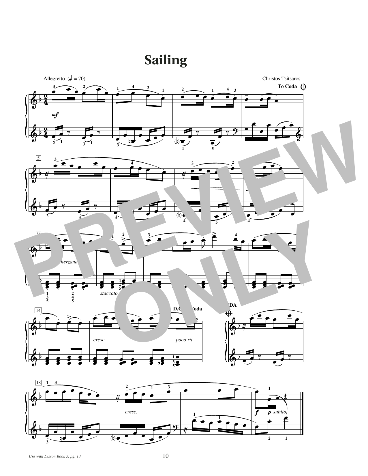 Christos Tsitsaros Sailing sheet music notes and chords arranged for Educational Piano