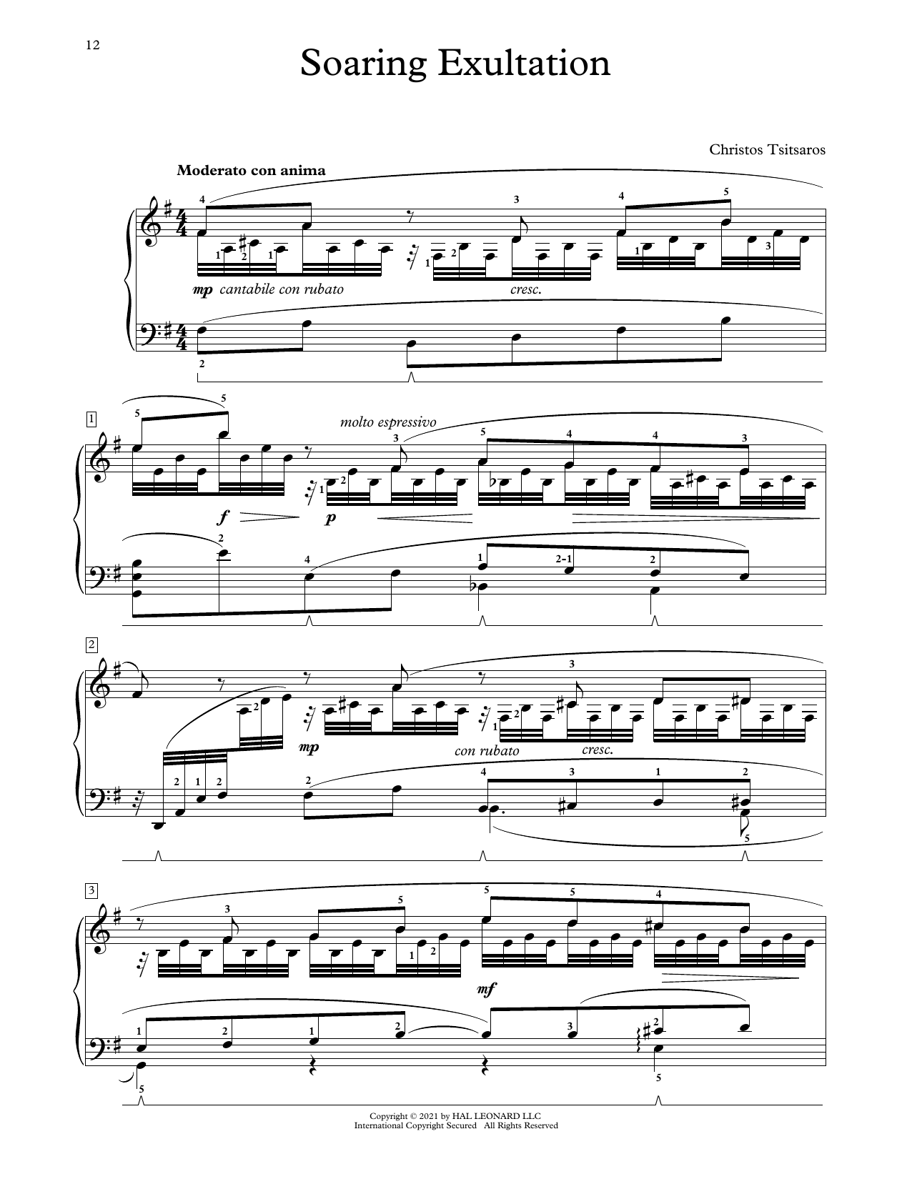 Christos Tsitsaros Soaring Exultation sheet music notes and chords arranged for Educational Piano