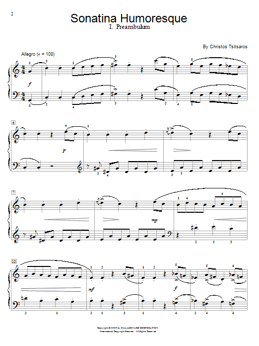 Christos Tsitsaros Sonatina Humoresque sheet music notes and chords arranged for Educational Piano