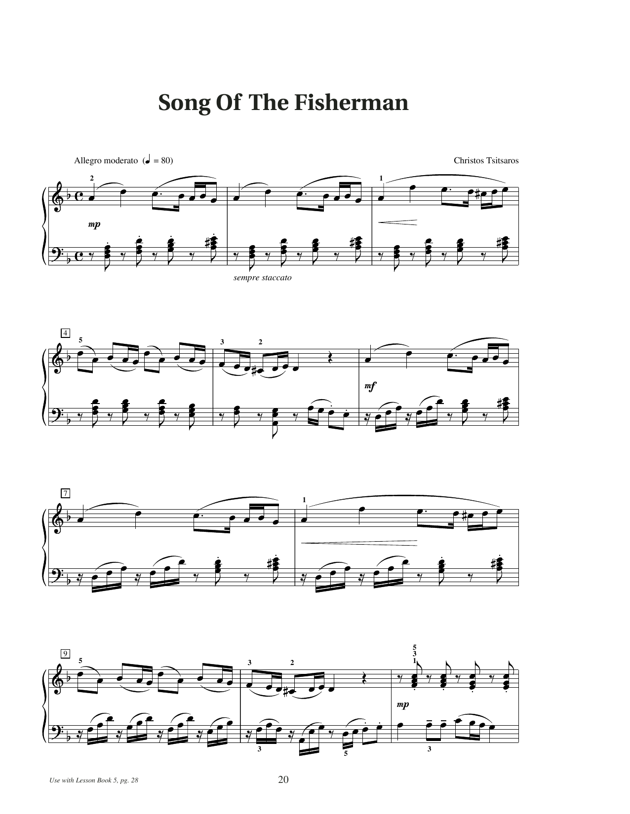 Christos Tsitsaros Song Of The Fisherman sheet music notes and chords arranged for Educational Piano
