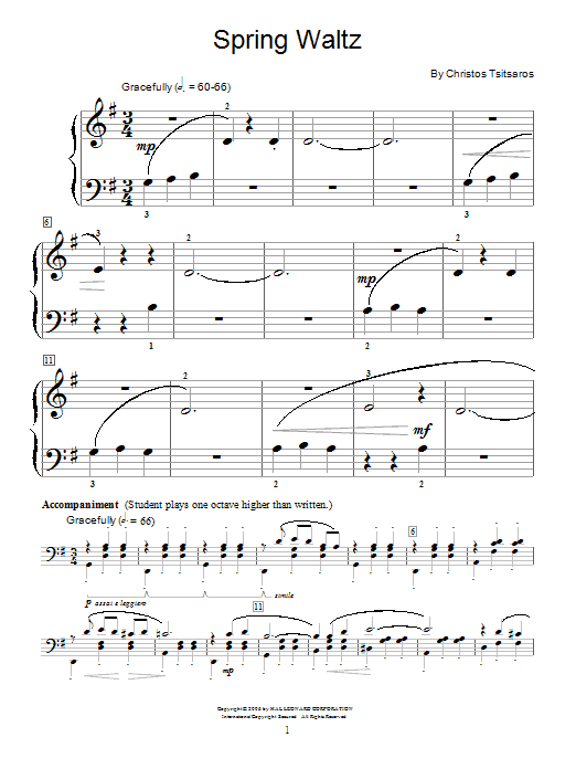 Christos Tsitsaros Spring Waltz sheet music notes and chords arranged for Educational Piano