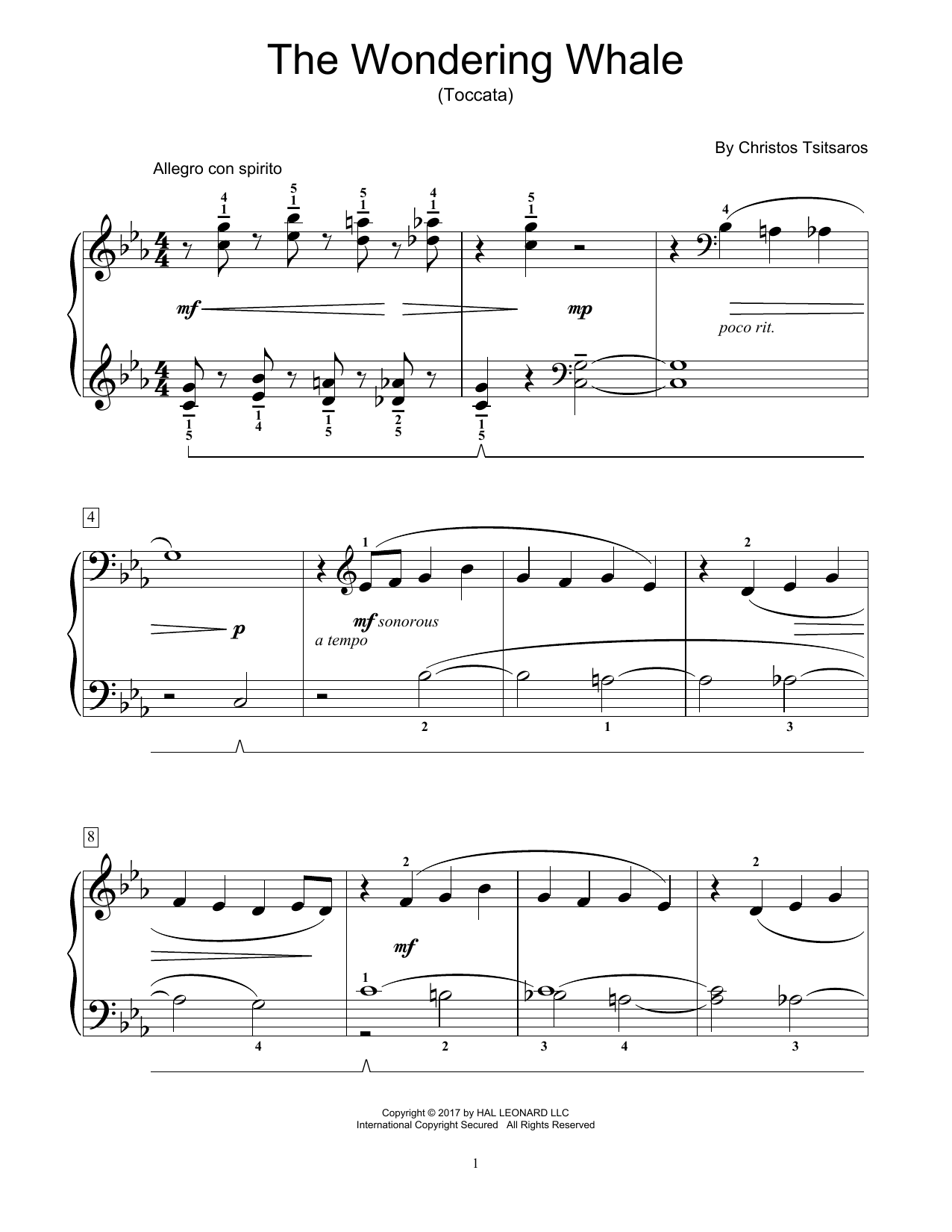 Christos Tsitsaros The Wondering Whale (Toccata) sheet music notes and chords arranged for Educational Piano