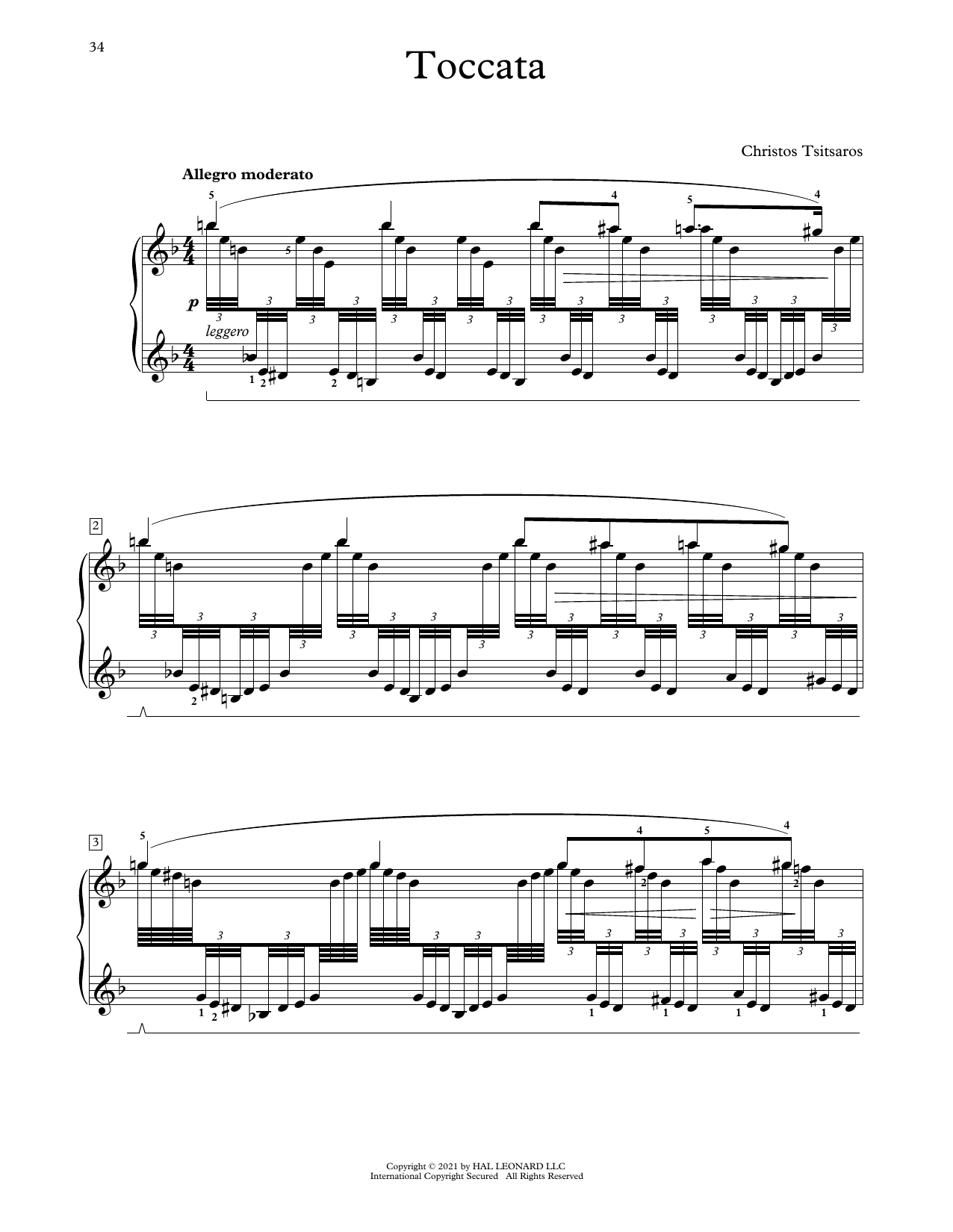 Christos Tsitsaros Toccata sheet music notes and chords arranged for Educational Piano