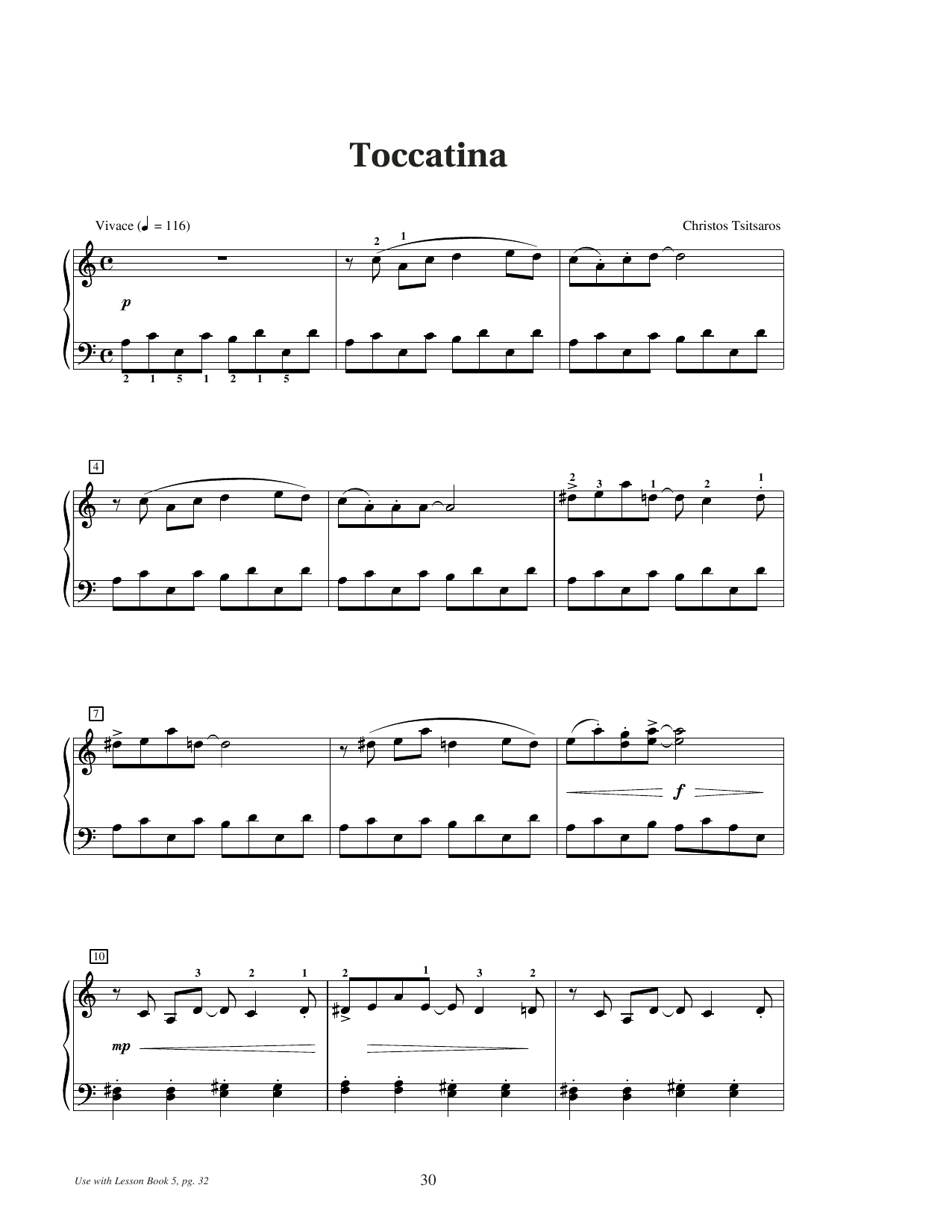 Christos Tsitsaros Toccatina sheet music notes and chords arranged for Educational Piano