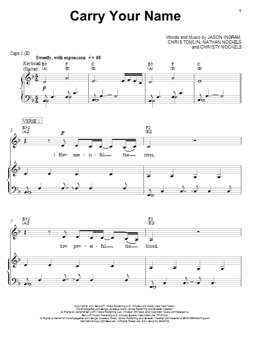 Christy Nockels Carry Your Name sheet music notes and chords arranged for Piano, Vocal & Guitar Chords (Right-Hand Melody)