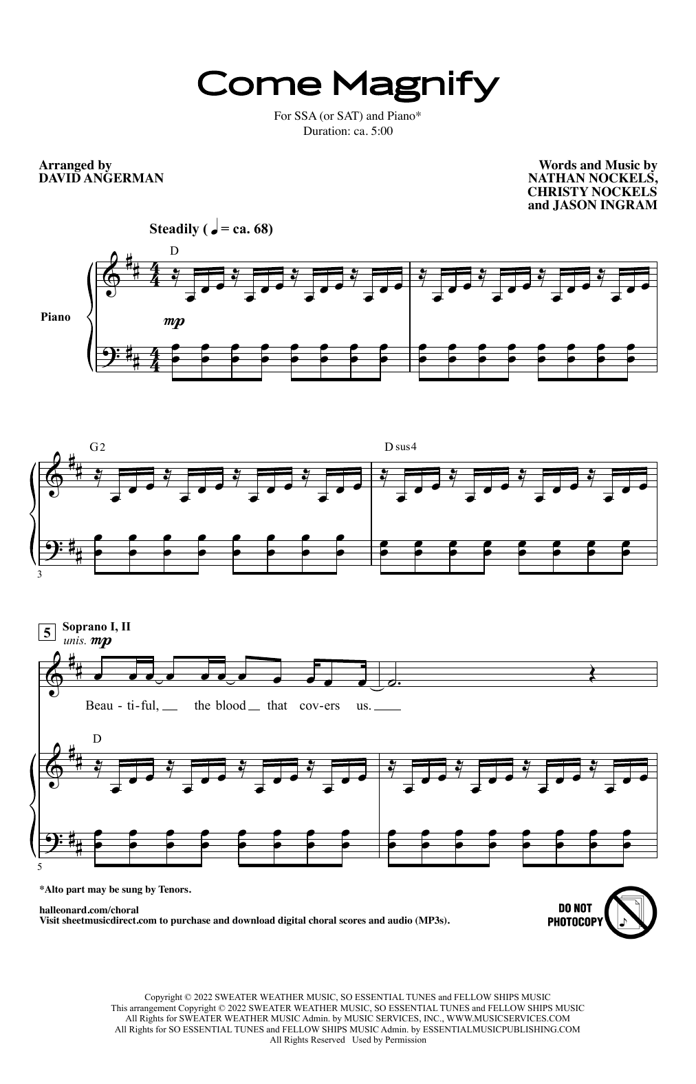 Christy Nockels Come Magnify (SSA/SAT) (arr. David Angerman) sheet music notes and chords arranged for SSA Choir