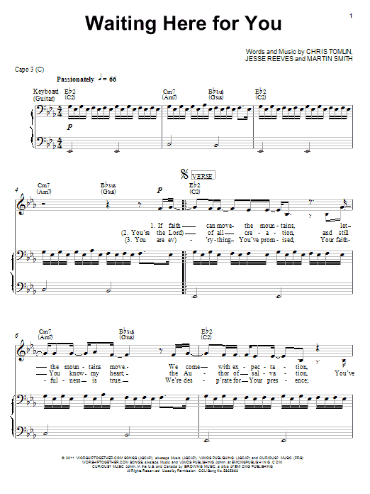 Christy Nockels Waiting Here For You sheet music notes and chords arranged for Piano, Vocal & Guitar Chords (Right-Hand Melody)