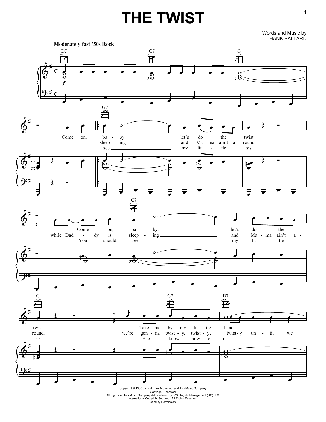 Chubby Checker The Twist sheet music notes and chords arranged for 5-Finger Piano