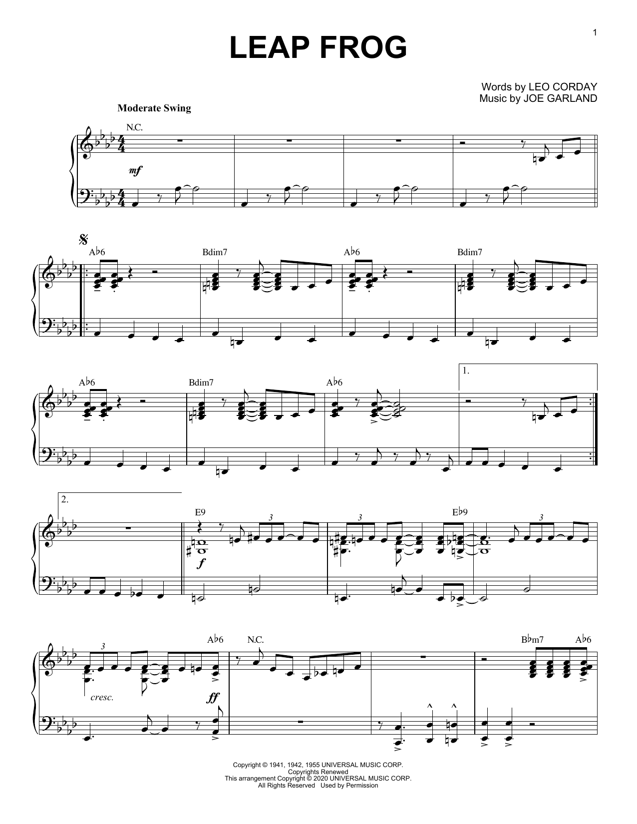 Chuck Alaimo Quartet Leap Frog [Jazz version] (arr. Brent Edstrom) sheet music notes and chords arranged for Piano Solo