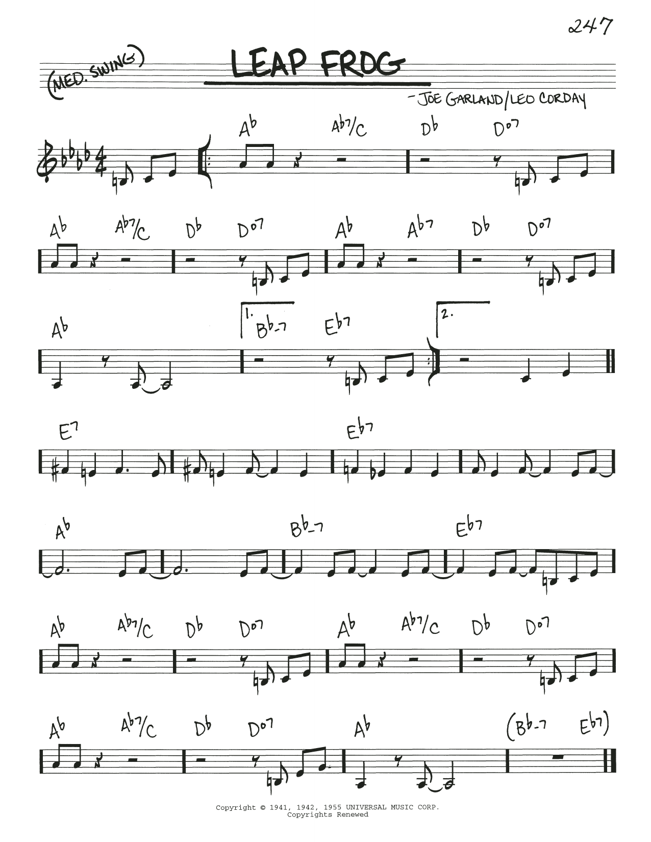 Chuck Alaimo Quartet Leap Frog sheet music notes and chords arranged for Real Book – Melody & Chords