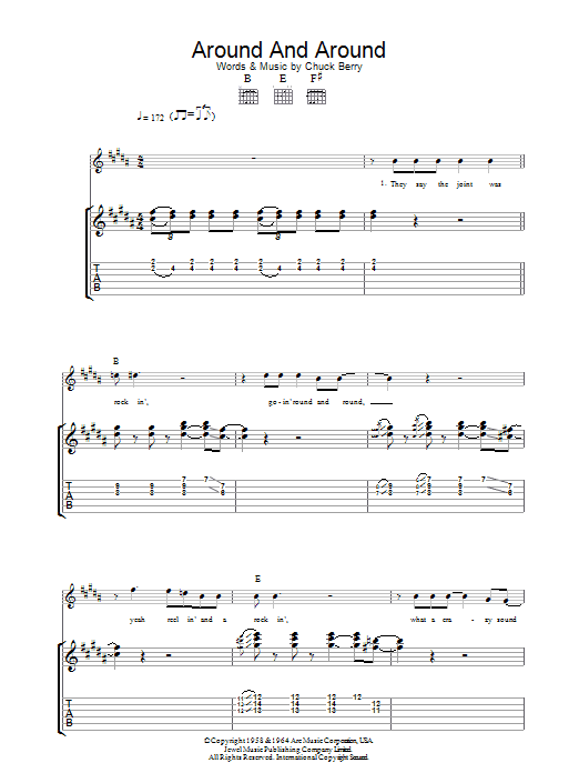 Chuck Berry Around And Around sheet music notes and chords arranged for Piano, Vocal & Guitar Chords