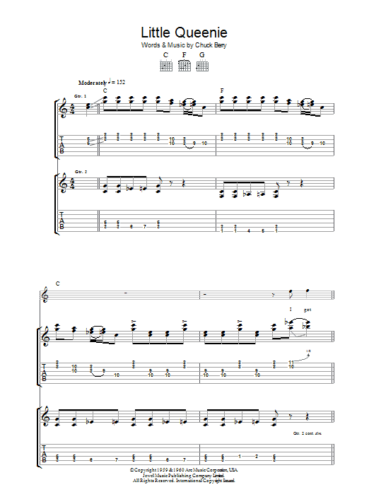 Chuck Berry Little Queenie sheet music notes and chords arranged for Guitar Tab